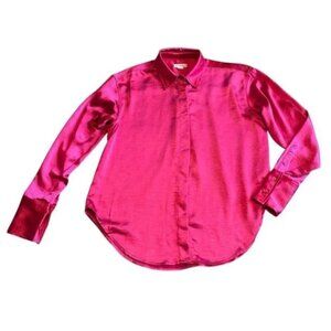 Good American Bright Pink Satin Button-Down Shirt Top Blouse Size Medium Women's